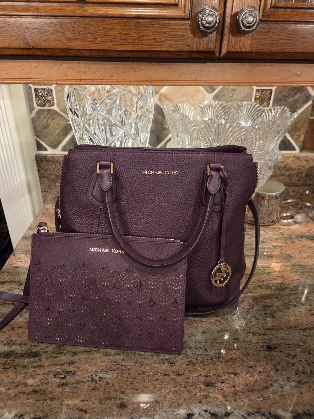Michael Kors Plum Shoulder Bag with Matching Wristlet